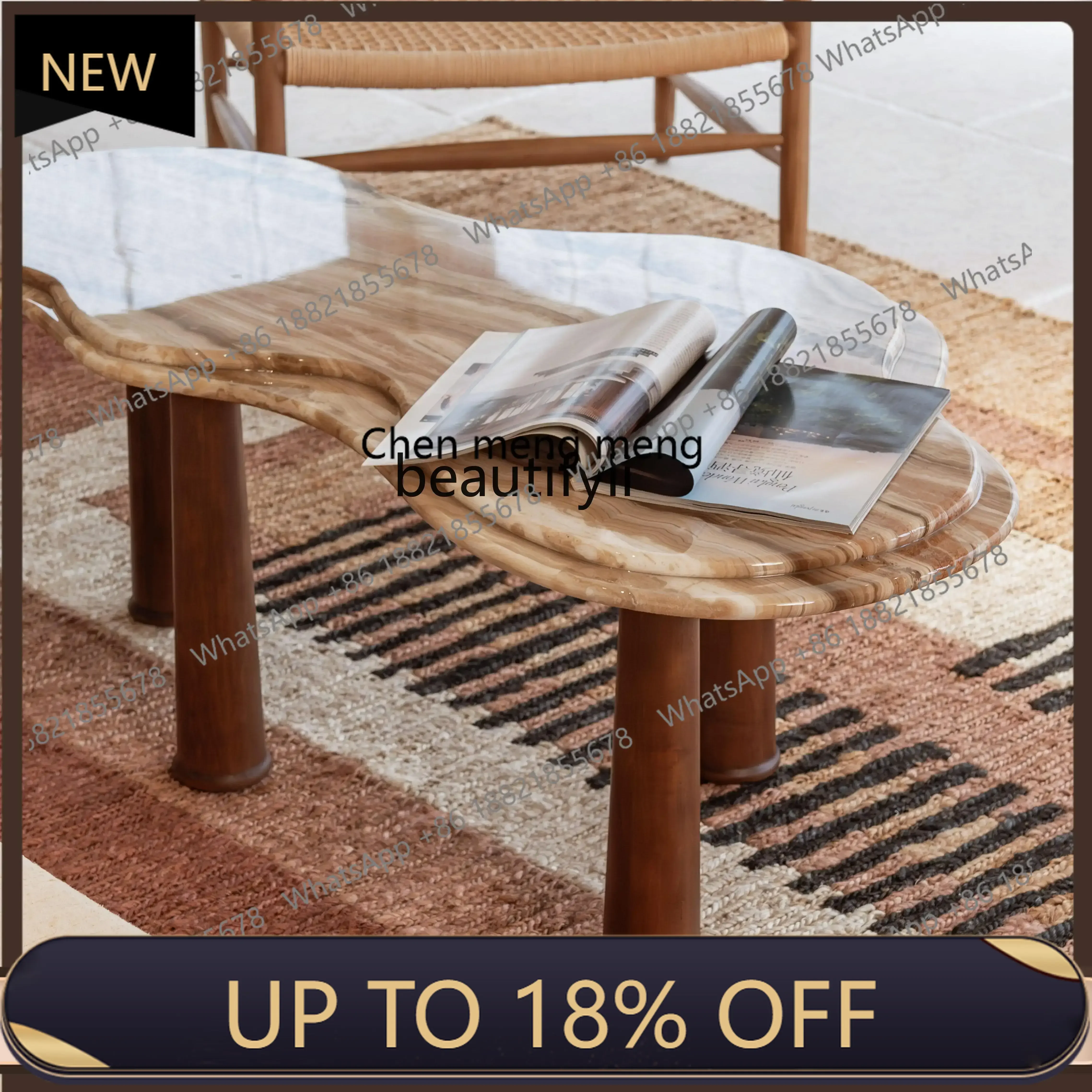 

P178 Solid wood luxury stone special-shaped cloud small tea table designer wabi sanfeng living room