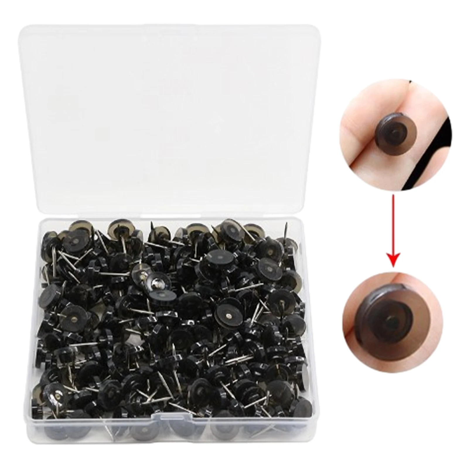 Caja de almacenamiento de suministros de encuadernación portátil para el hogar, oficina, escuela, reutilizable para pared, tachuela de pulgar, pasador de empuje, cabeza plana redonda Universal, 150 piezas