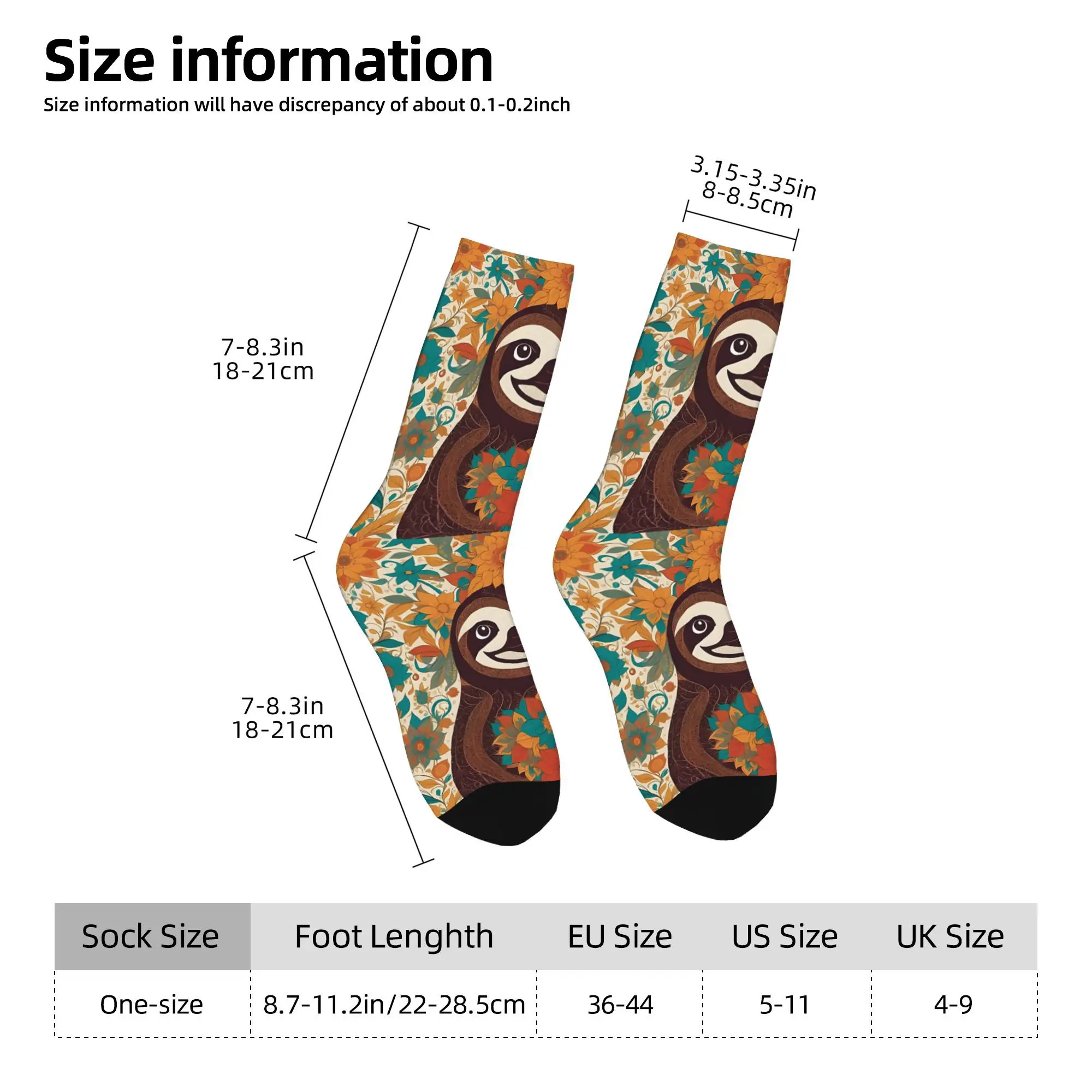 1pc Folk Art Sloth  Printed Men's Socks Novelty Hip Hop Harajuku Pattern Crew Sock Casual Gift
