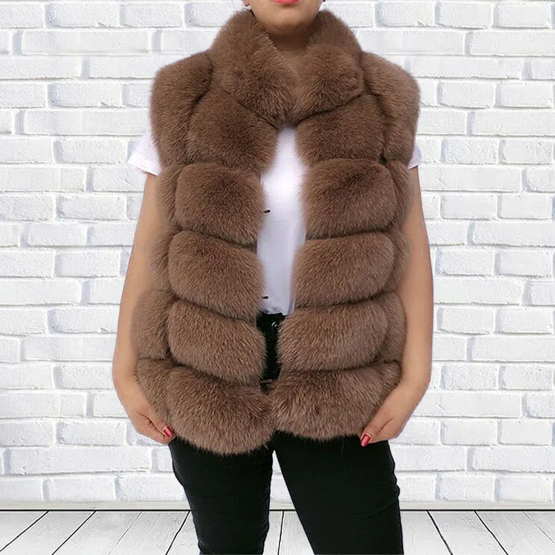 Women's Natural Fox Fur Vest, Stand-up Collar, Luxury Furry Gilet Jackets, New, Autumn and Winter, 2022