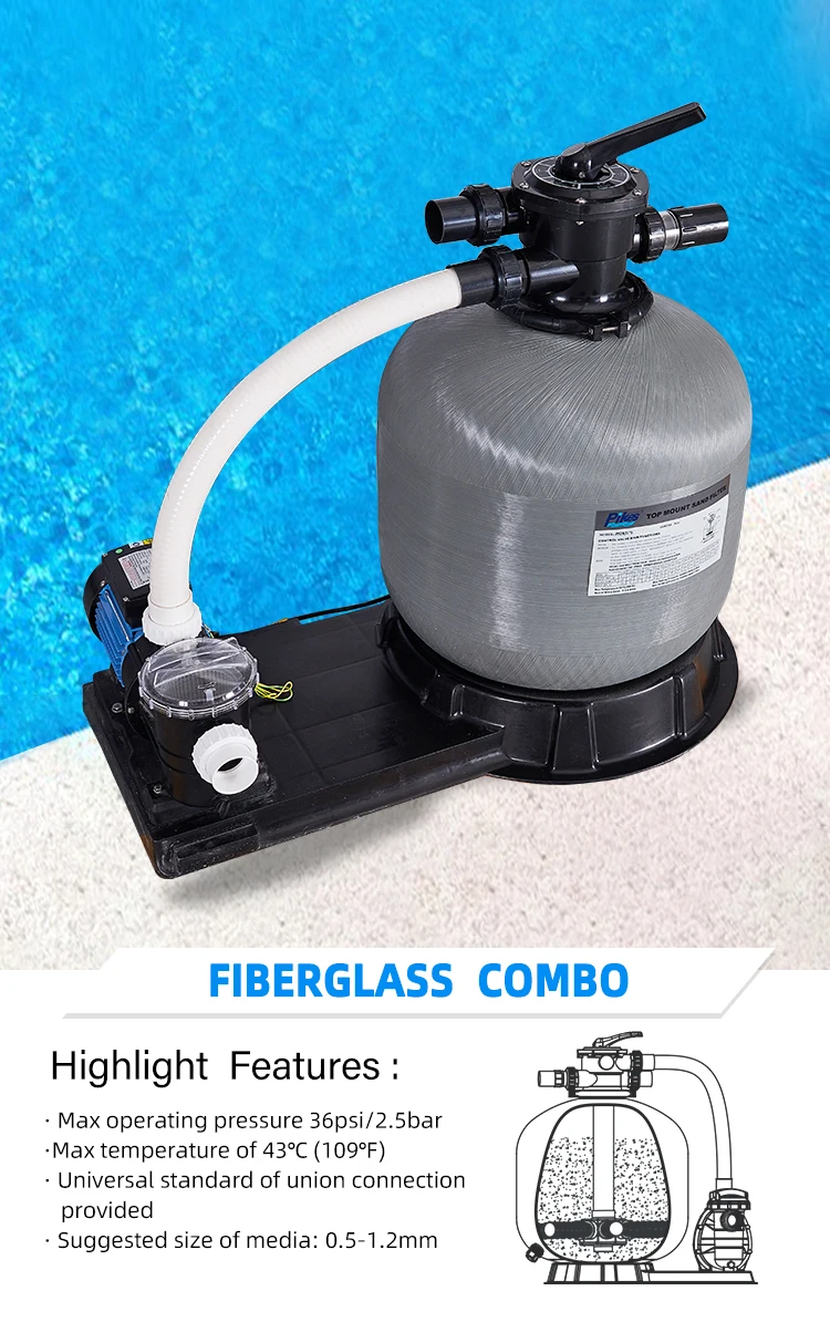 Glasfaser-Sandfilter, Filterpumpe, Kombination aus automatischer Rückspülung für Schwimmbäder