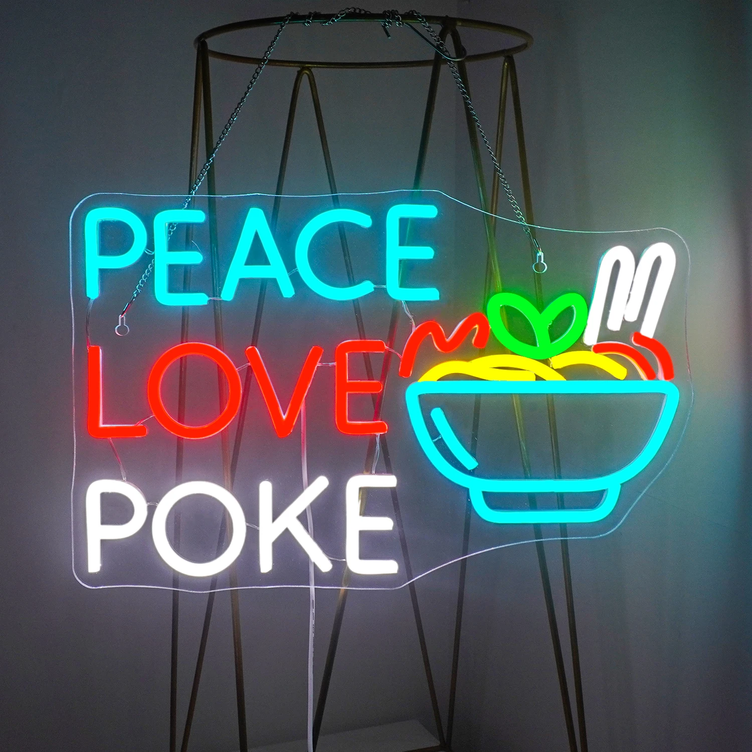 Peace Love Poke Neon Led Sign Ramen Wall Decor Signs Room Decoration For Food Shop Restaurant Hotel Bar Club Dimmable USB Lamp