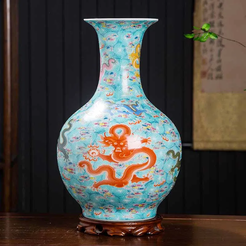 Ceramic Flower Receptacle Dried Flower Small Vase Pottery Home Decorations Enamel Painting Luminous Kowloon Craft Ornaments