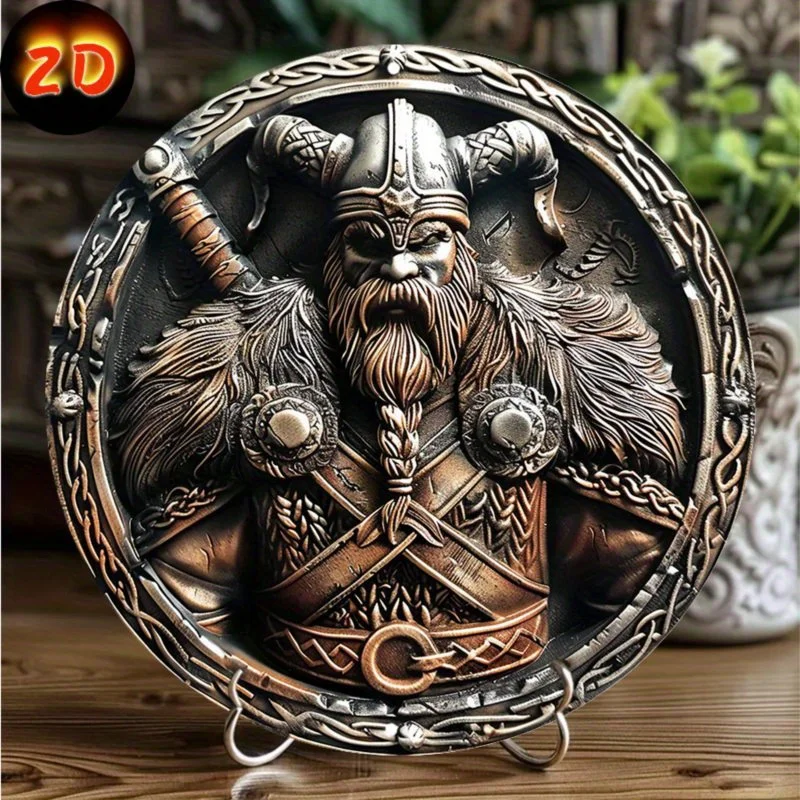 

Viking Warrior Shield Wall Art, Round Aluminum Metal Sign for Home & Office Decor, 2D Exquisite Aluminum Painting, Wall Decor