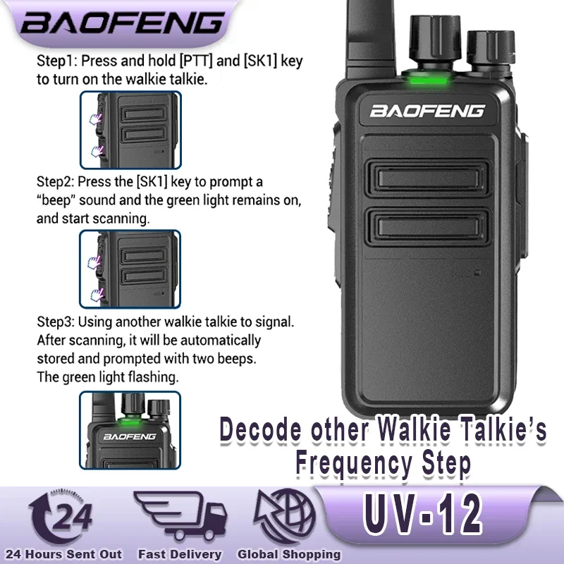 Baofeng UV-12 Walkie Talkies Wireless Copy Frequency Long Range for Camping Hiking TYPE-C Rechargeable Two Way Radio for Adults