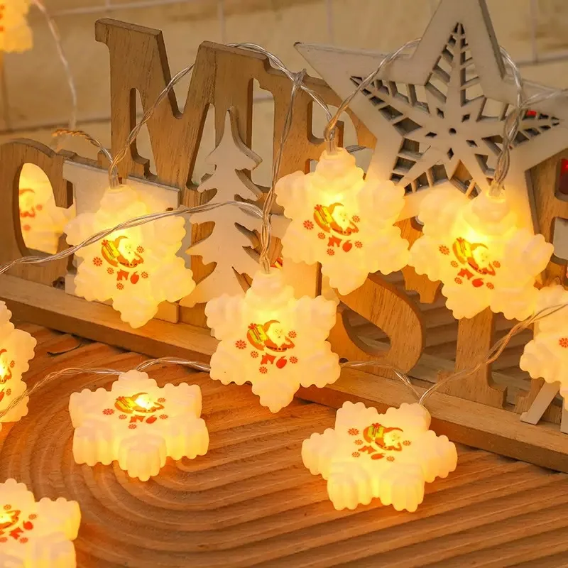 Christmas Snowflakes String Lights For Indoor Santa Claus Print Led Lights for Christmas Tree Decor Ornaments For Home Holiday