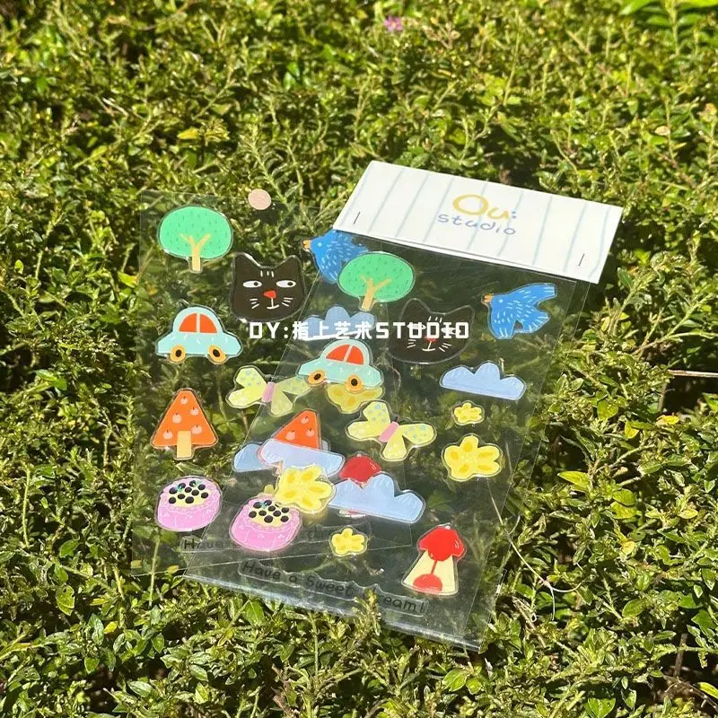 Korean Style Epoxy Stickers High-Value Ins Style 3D Back Glue Jelly Stickers Black Cat Mobile Phone Case Diy