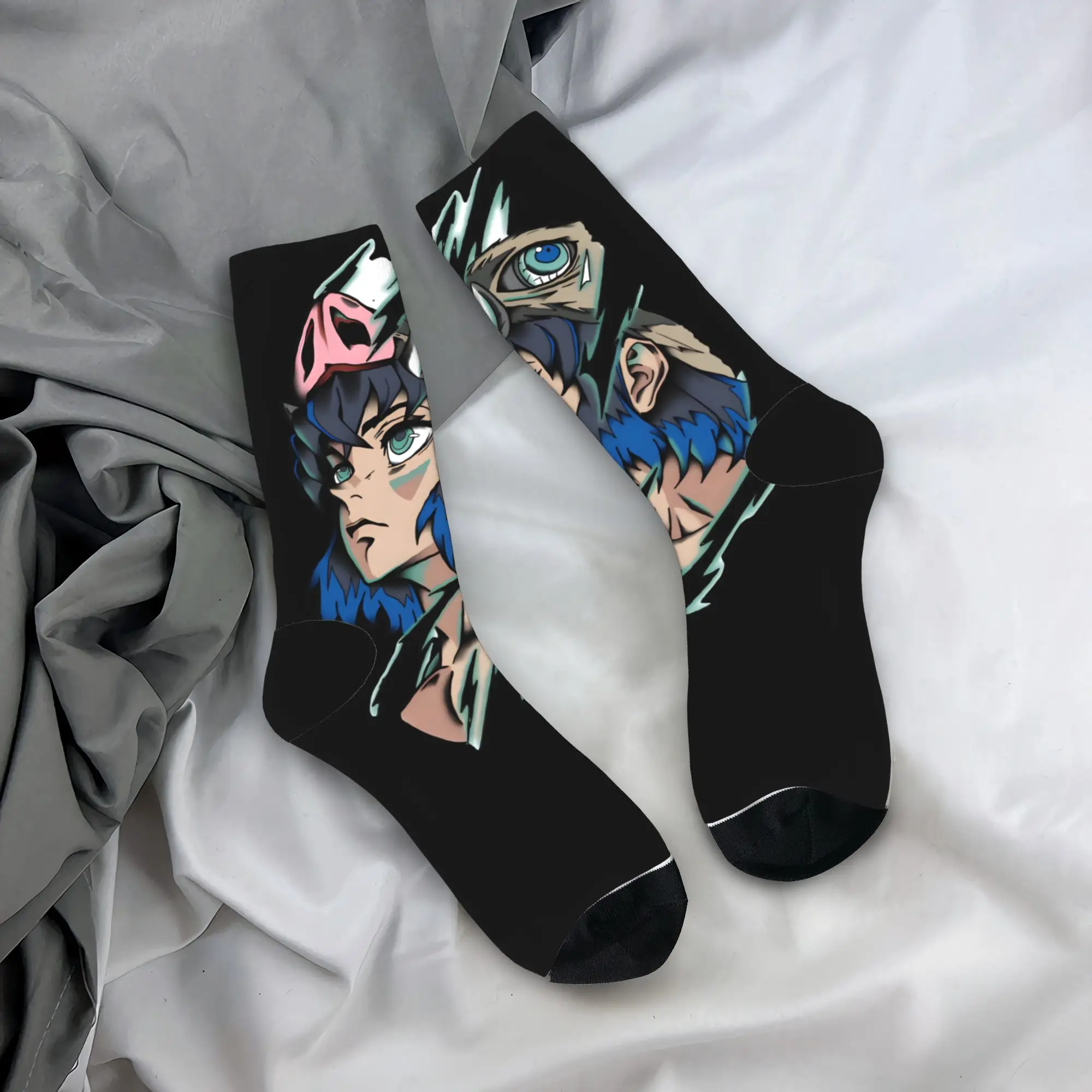 Adults Men Socks Inosuke  Demon Slayered Stockings Non-Slip Breathable Socks Autumn Funny Graphic Cycling Socks