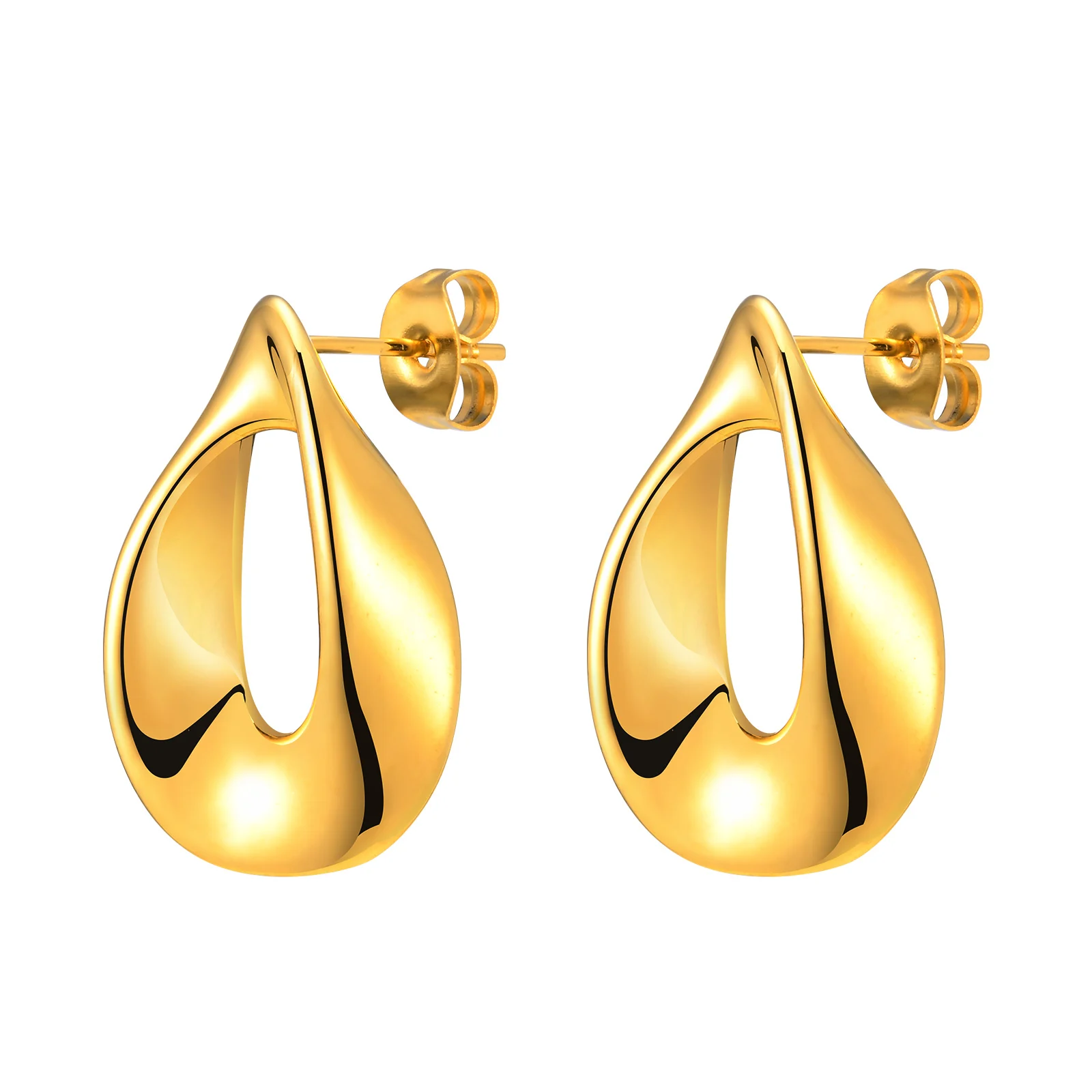 Twisted Mobius Drop Earrings Gold Plated for Women, Dropwater Shape Geometrical Ear Jewelry Stainless Steel