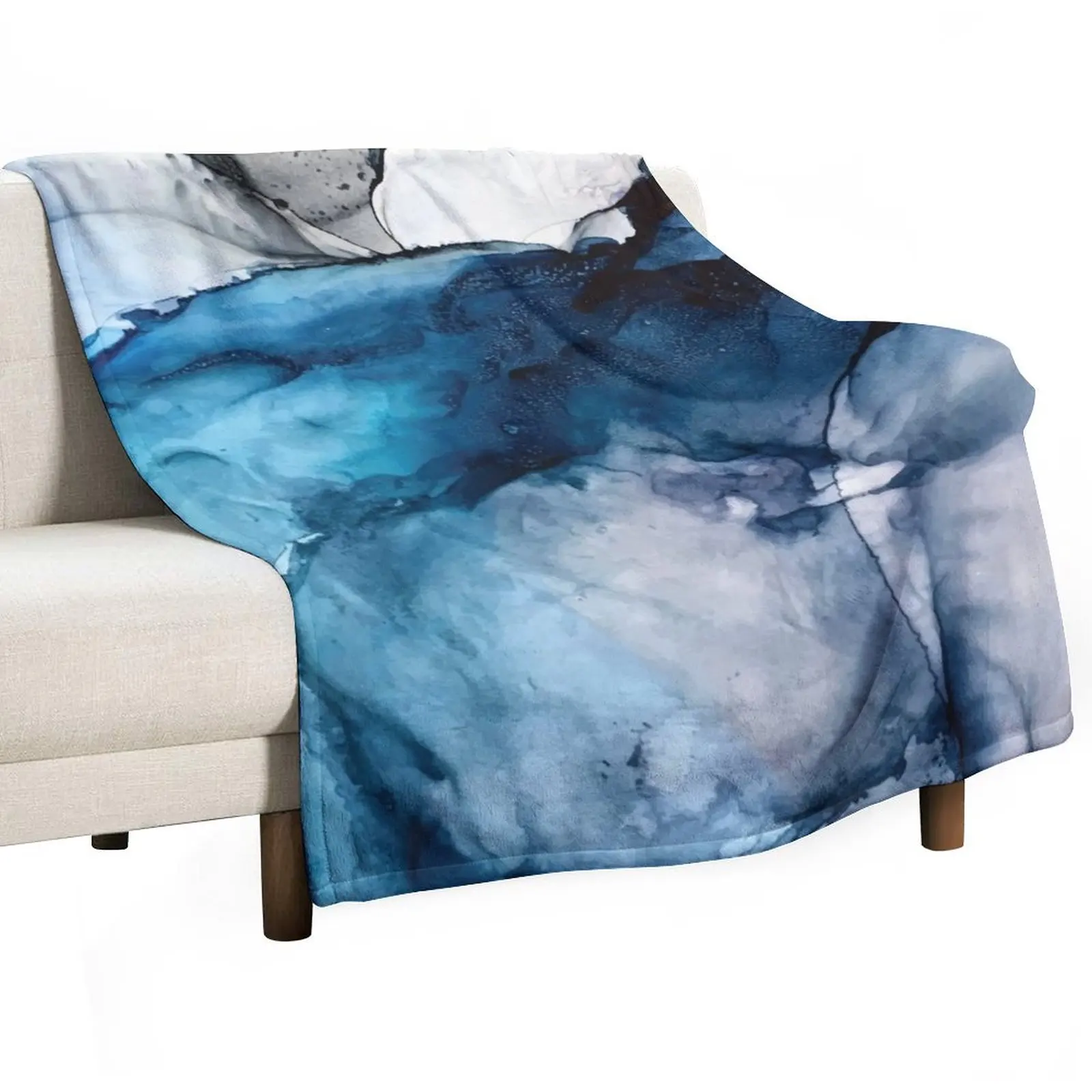 

White Sand Blue Sea - alcohol ink painting Throw Blanket Camping Luxury Sleeping Bag for babies Blankets