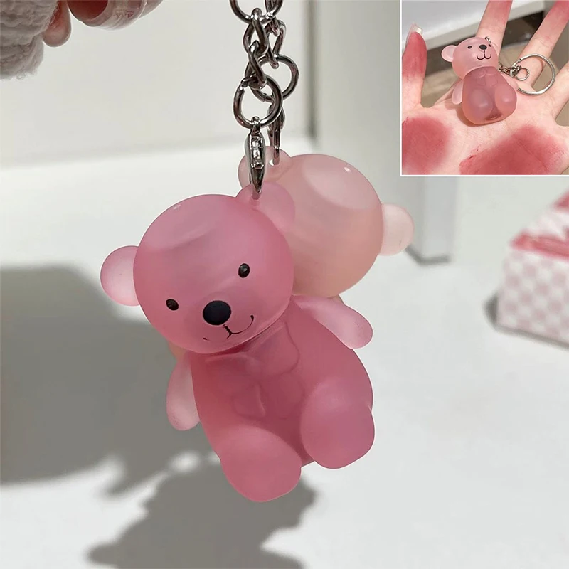 Water Light Mirror Lip Glaze Waterproof Long Lasting Cute Bear Keychain Lip Gloss Silky Smooth Liquid Lipstick Women Lip Makeup