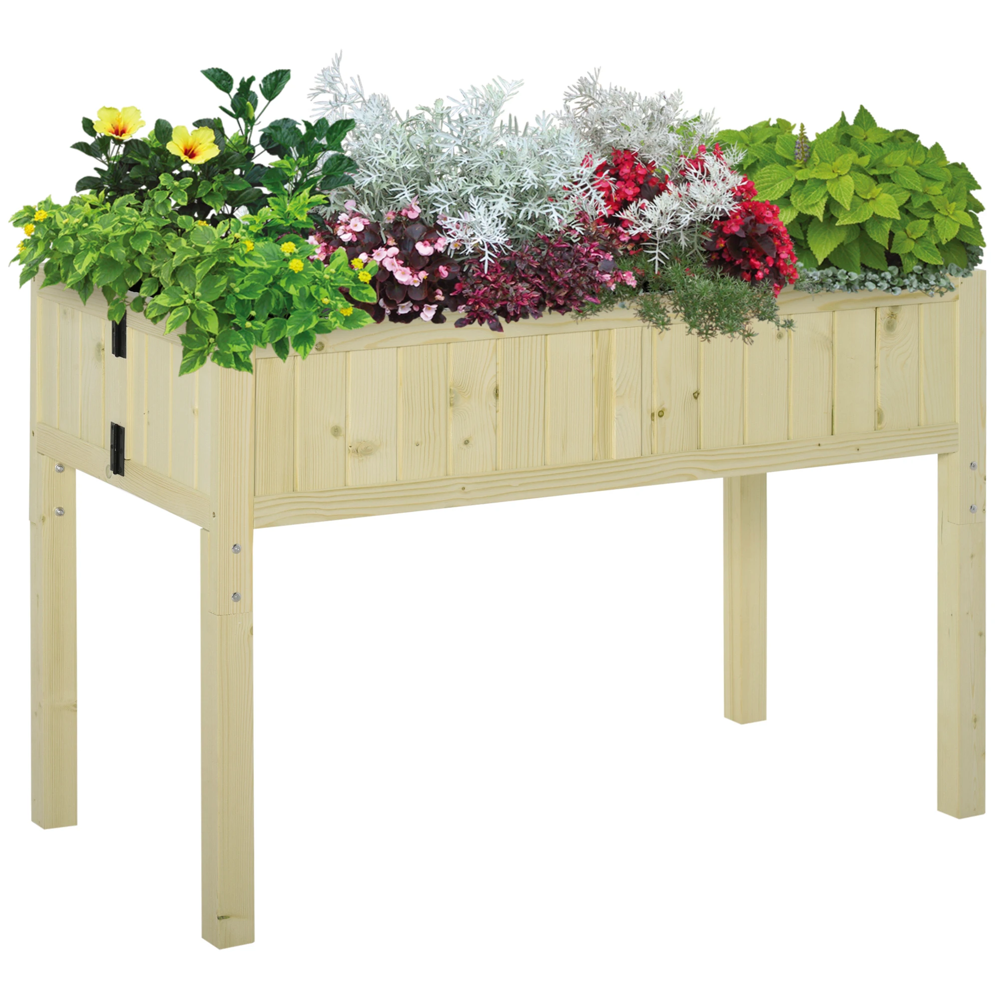 Raised Garden Bed Elevated Wooden Planter Box with Space-Saving Folding Design, Drainage Holes, & Inner Liner for Growing Vegetables, Fruits, Herbs
