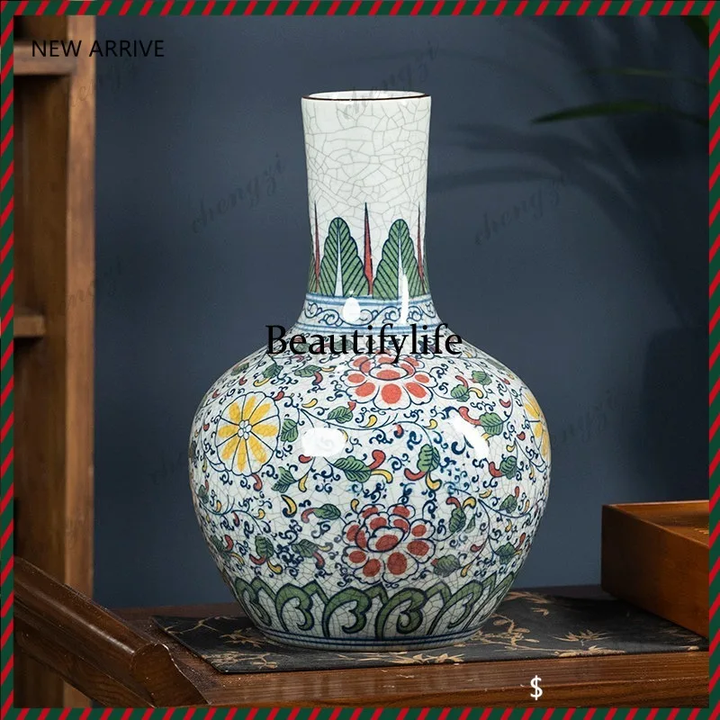 F4567 Antique-style official kiln ceramic large vase, Chinese home living room TV cabinet, water conditioning, decorative orname