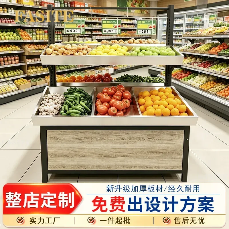 For Supermarket Stainless Steel Fruit and Vegetable Display Shelf Multi Layer Fresh Produce Storage Rack Commercial Store