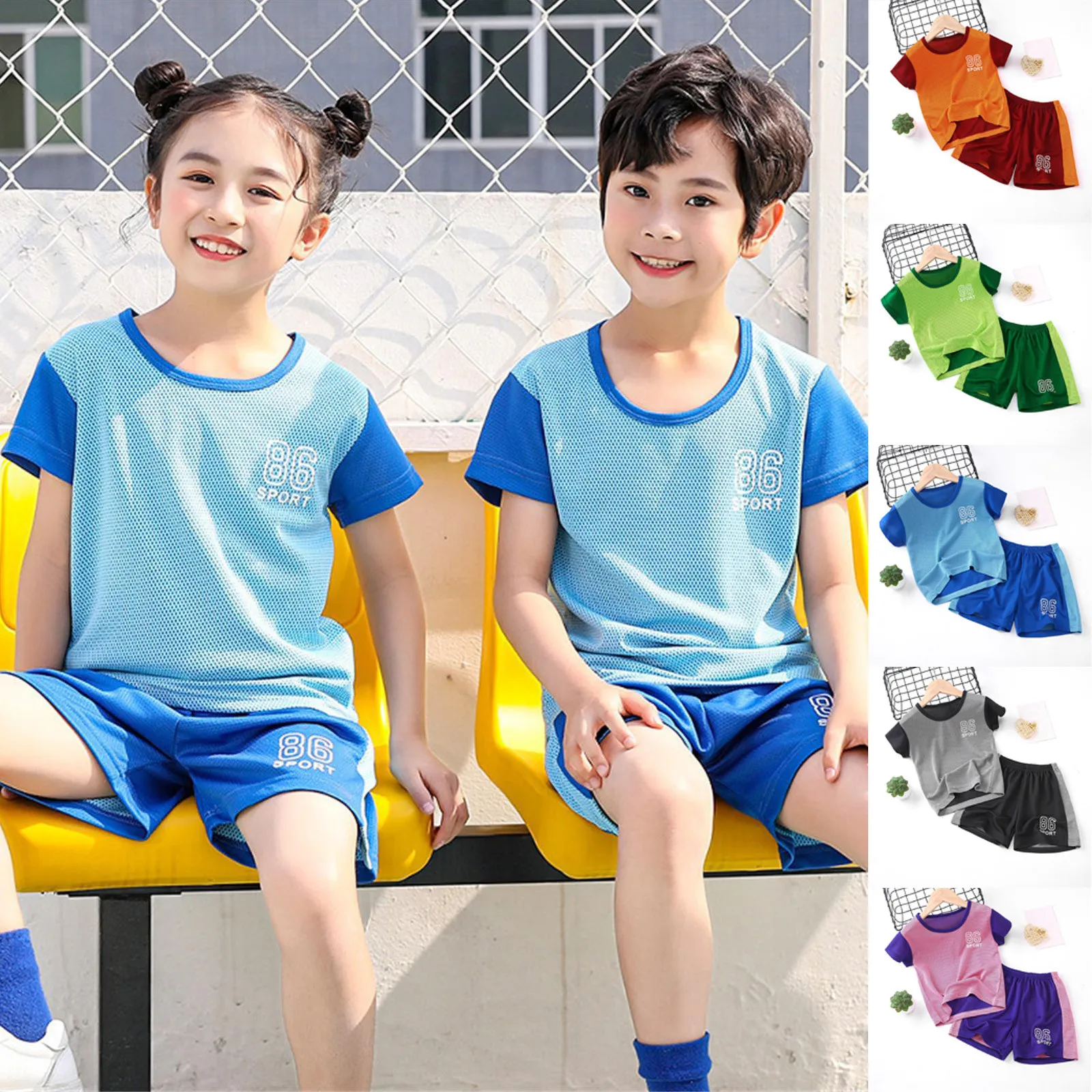 Kids Boys Girls Summer Children Sports Jerseys T-shirt Shorts Tracksuit 2Pcs Basketball Team Suit Clothing Set Sports Outfits