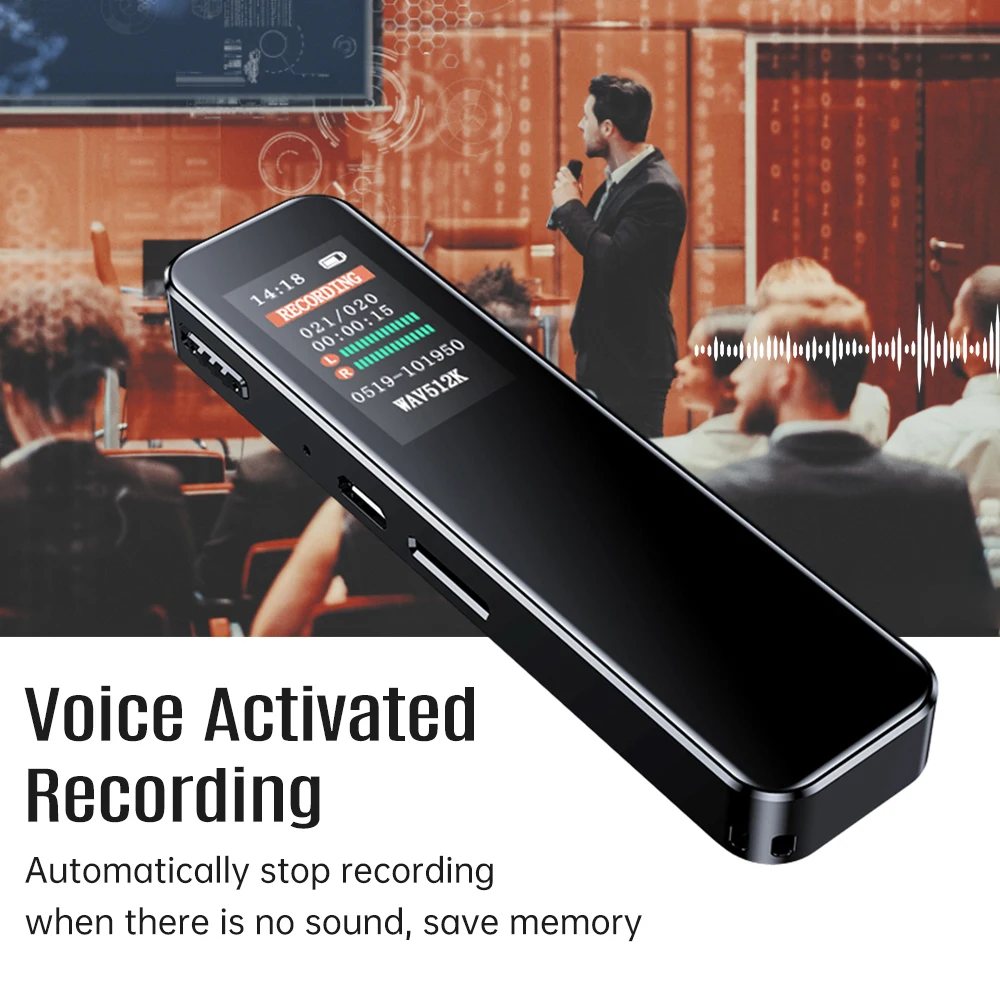 64GB Digital Voice Recorder Noise Reduction Record with Playback MP3 Music Player Activated Record 1536KBPS Recording Password