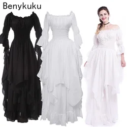 White Victorian Medieval Renaissance Long Dress Plus Size Women Cosplay Halloween Costume Princess Gown Vintage Gothic Dresses