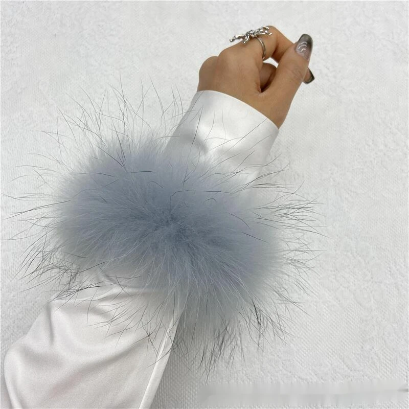 Ostrich Feather Arm Cuff Wrist Sleeve Women Real Fur Snap Bracelet Clap On Satin Wristband Elegant Halloween Costume Cosplay