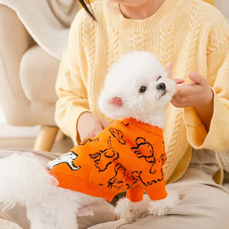 Pet Knitted Dog Sweater Elephant Print Cute Dog Coat Warm Dog Clothes Winter Dog Clothing Chihuahua Bichon Costume Cat Sweaters