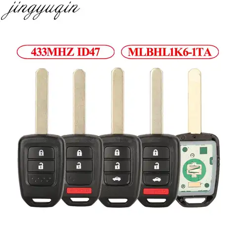 Jingyuqin MLBHL1K6-1TA ID47 433MHZ alarma de llave de coche remota para Honda Accord Civic CR-V 2013 2014 2015 2016 2017 2018 2019 2/3/4B