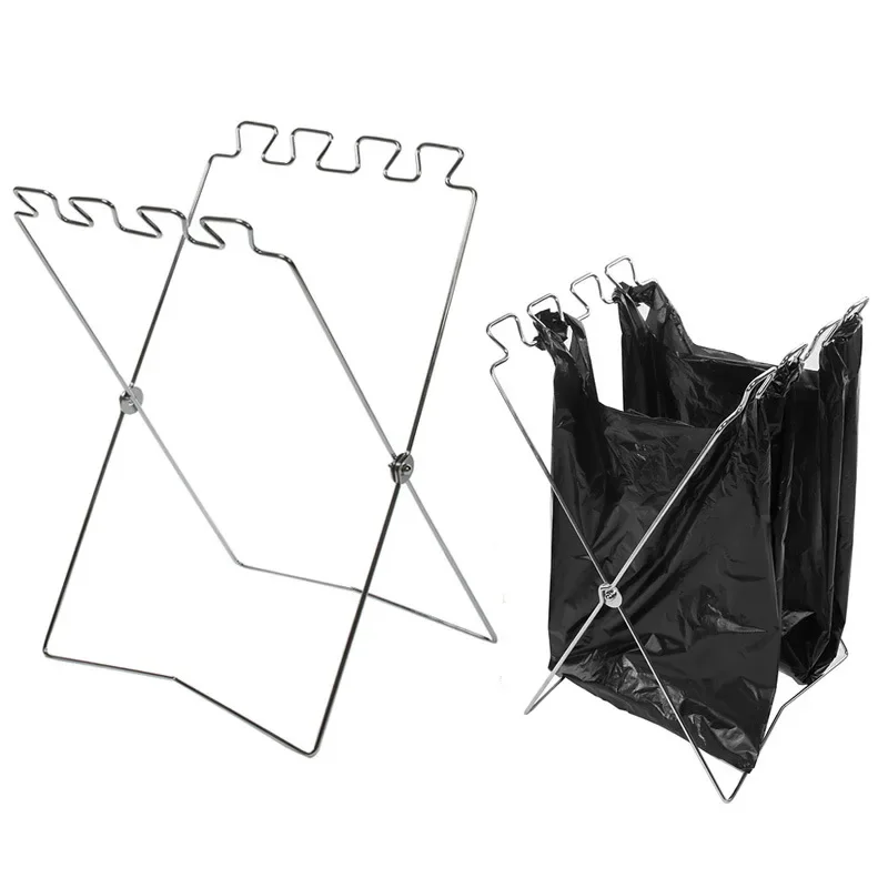 Stainless Iron Outdoor Camping Garbage Bag Bracket Folding Portable Storage Rack Hanger Plastic Trash Bag Rack Kitchen Organizer