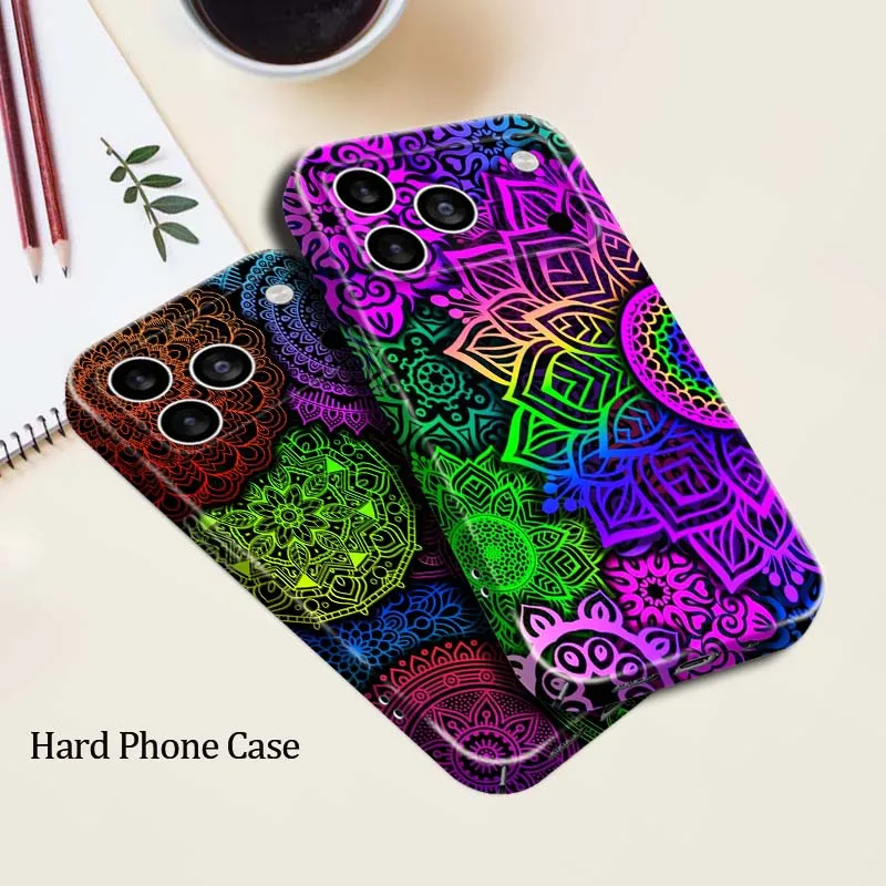 Capa com Padrão Mandala para Apple iPhone 17 16e 16 15 14 13 12 11 X 7 6 Pro Max Plus Mini, Capa Rígida Protetora para Celular