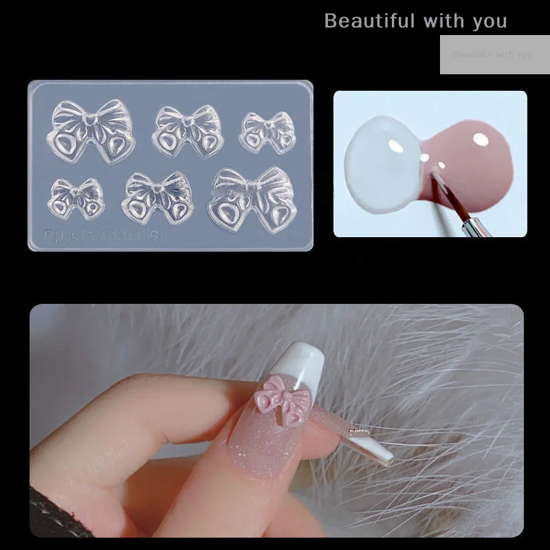 1pcs 3d Nail Silicone Pressing Mold Diy Nail Decoration Charm Kawaii Bow Ins Style Bow Nail Art