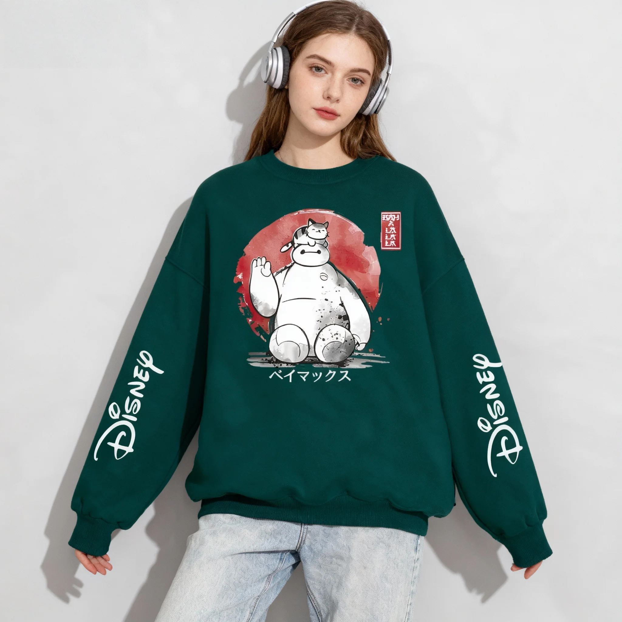 Disney Superpower Marine Corps Big White Series Extra Large Women's Autumn and Winter Round Neck Hoodies for Adults and Children