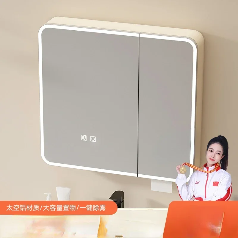 aluminum arc bathroom bathroom mirror cabinet intelligent lighting locker wall-mounted with vanity mirror paper drawing hole