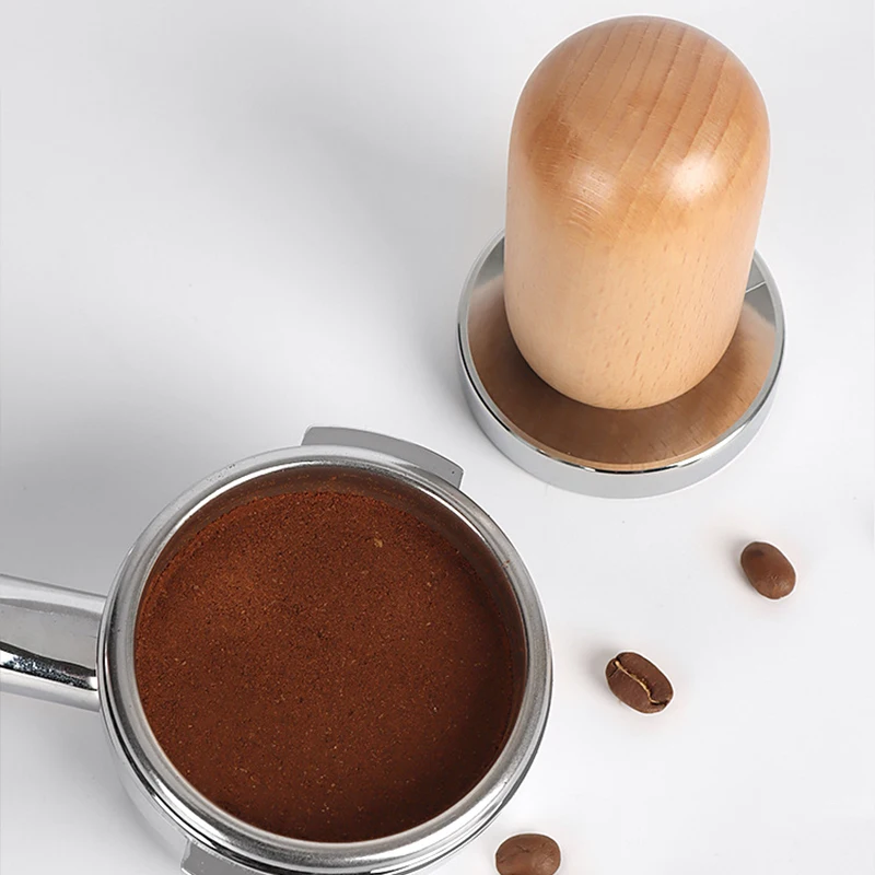 

58mm stainless steel flat bottomed coffee press with wooden handle, portable and labor-saving, modern and minimalist style