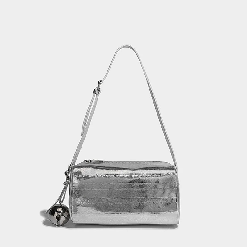 High-quality Fashionable Armpit Bag Bell Cylindrical Bag for Women 2024 New Fashion Versatile Silver Shoulder Crossbody Bag