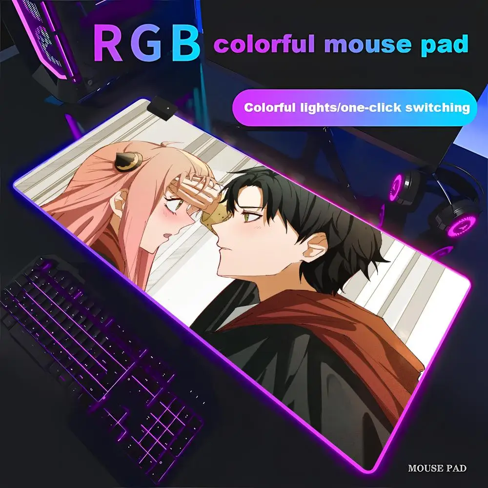 

Spy X Family Anya and Damian Mouse Pad Animation Games Beautiful RGB Gaming Mouse Pad HD Gamer Large LED Light PC Computer pad