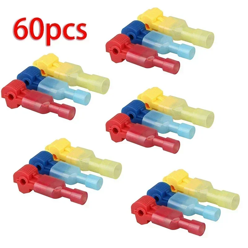 60PCS Quick Splice Wire Terminal Connectors For Combo Kit Insulated 22-10 AWG T-Taps  T Shape Electrical Cable Connector