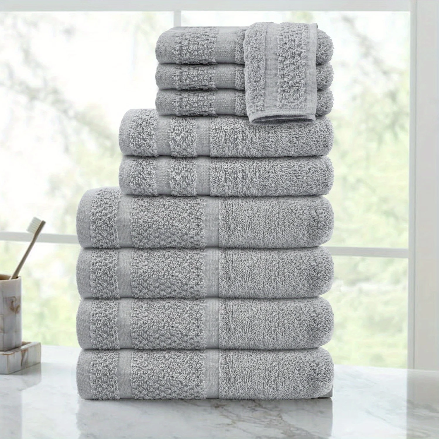 10-Piece Luxurious Bath Towel Set - Ultra Soft, Absorbent, and Durable for Long-Lasting Comfort - Grey Color, Perfect for