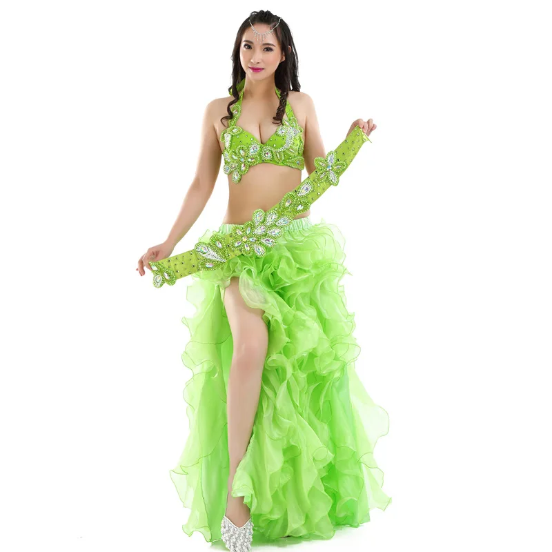 Personalizar trajes de dança do ventre egípcio dança oriental profissional grupo competição traje de dança do ventre frisado sutiã cinto outfit