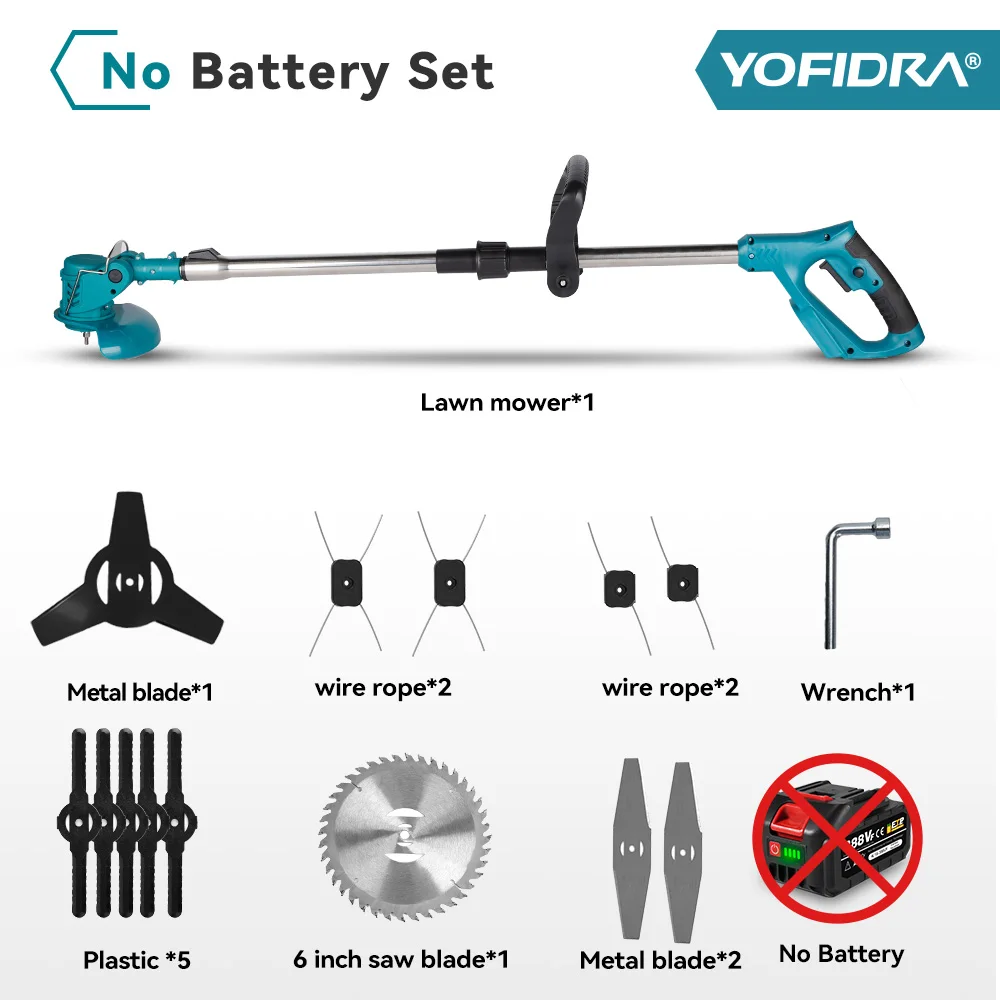 YOFIDRA Elektrische Grasmaaier 1500W 100-135cm Draadloze Opvouwbare Trimmer Snoeien Snijden Tuin Gereedschap Voor Makita Accu