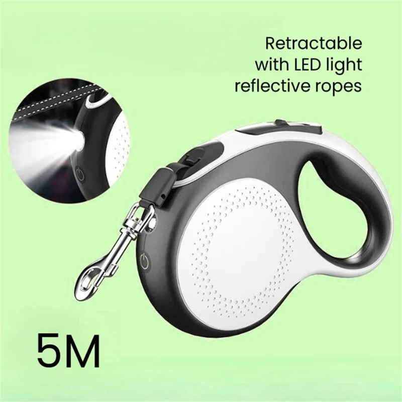 

Electric Retractable Roulette Dog Leash No Pull Extender Cable Reflective Rope Halter with Torch Flashlight Walking Accessories