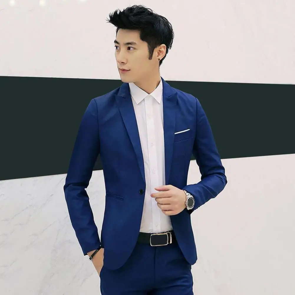 Classic Single Button Suit for Men Polyester Suit Jacket for Men Elegant Men's Slim Fit Business for Wedding Evening Party