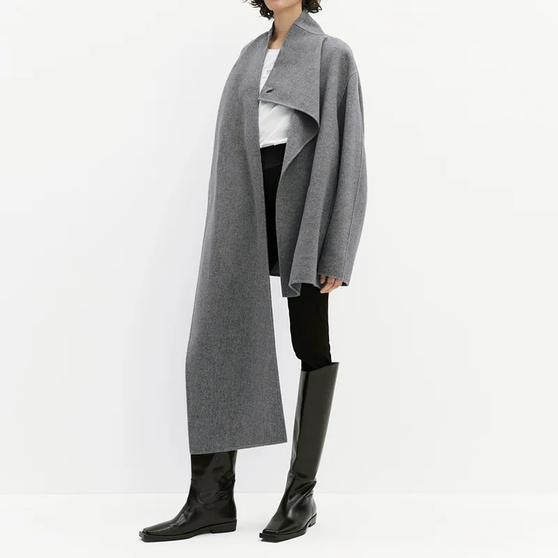 Lady Designed Patchwork Asymmetrical Winter Wear Long Sleeve Women Both Sides Wool Solid Cape Coat