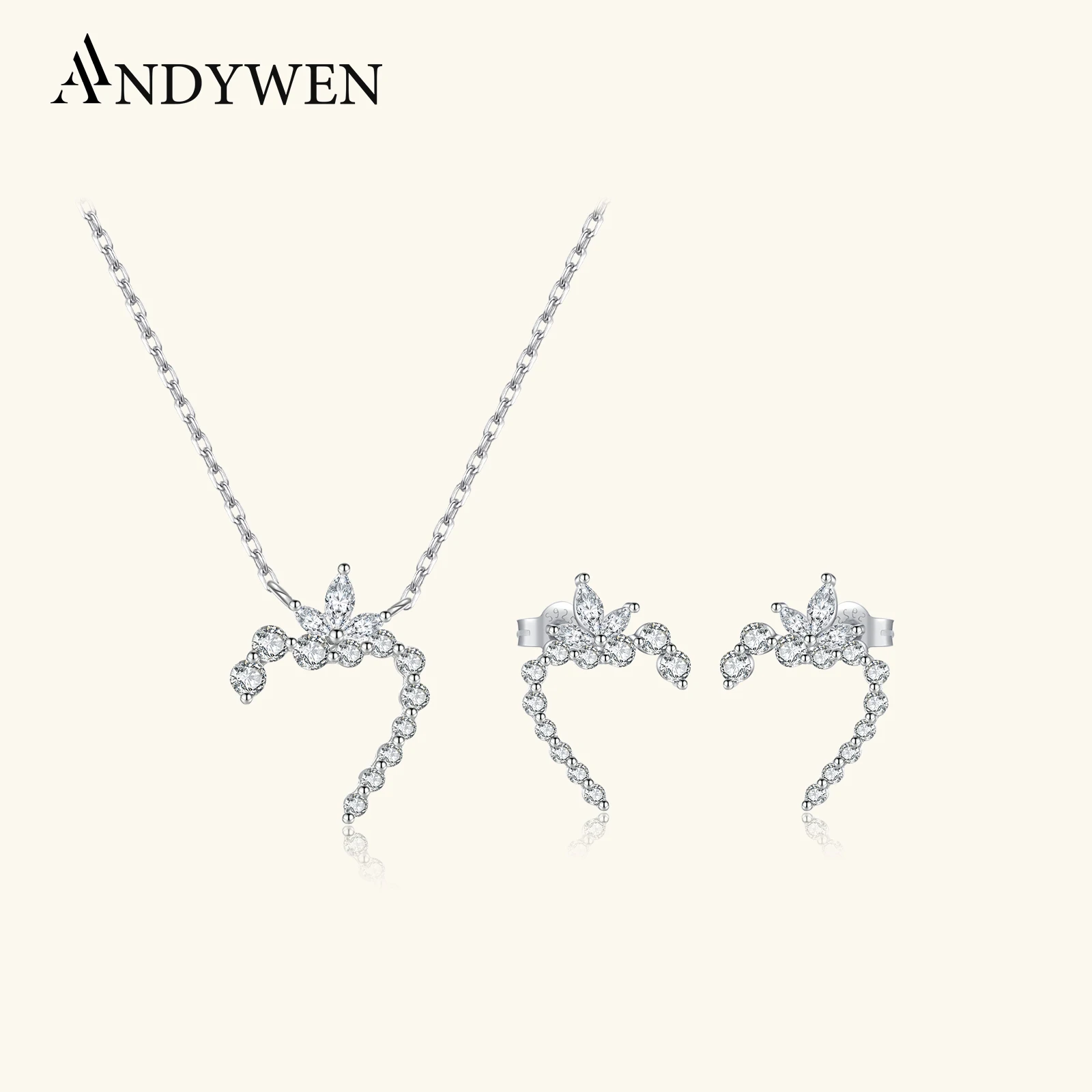 ANDYWEN 925 Sterling Silver Irregular Flower Necklace Earrings Set with Zircon CZ 2026 New Fine Fashion Jewelry Gift for Women