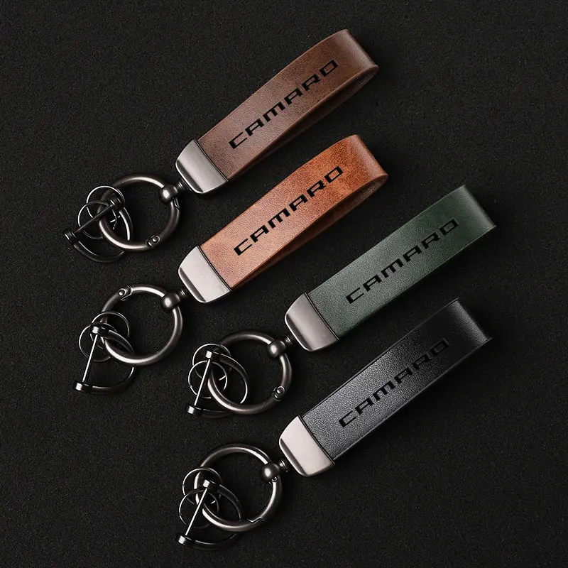 Luxury Genuine Leather Keychain Car Key Ring Holder Jewelry Custom Gift For Chevrolet camaro With Logo Car Key Ring Accessories