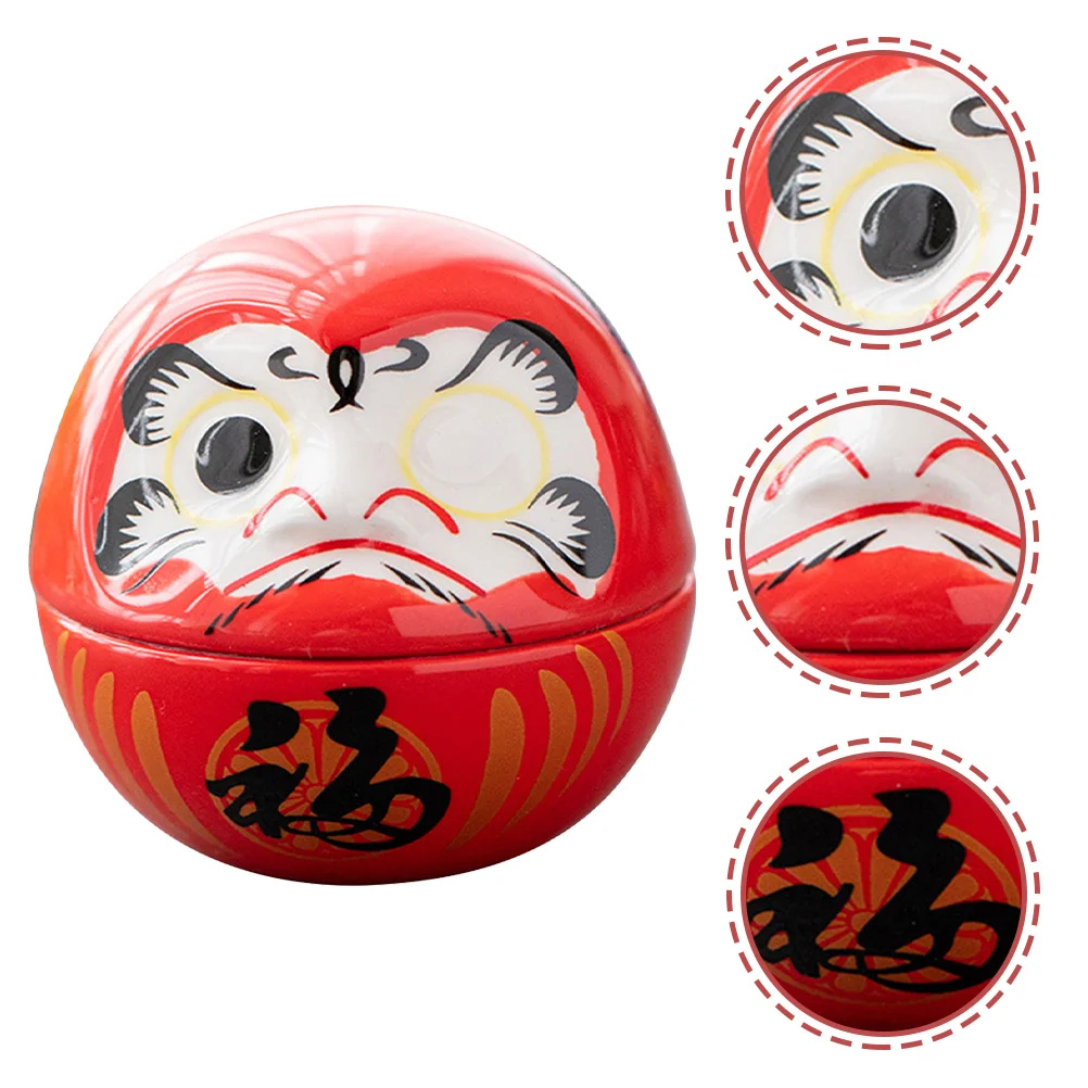 2 Pcs Lucky Dharma Eggs Cat Ornament Ceramics Japanese Daruma Statues Maneki Neko