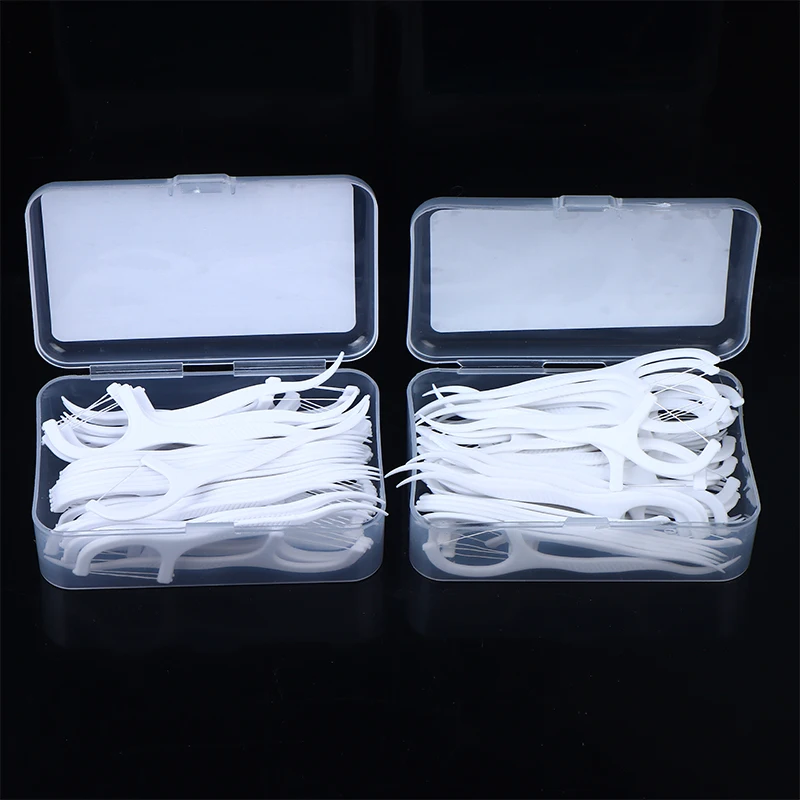 50 قطعة المحمولة المتاح خيط تنظيف الأسنان البلاستيك مسواك عالية التوتر خيط تنظيف الأسنان عصا صندوق الأسنان العناية بالفم #1