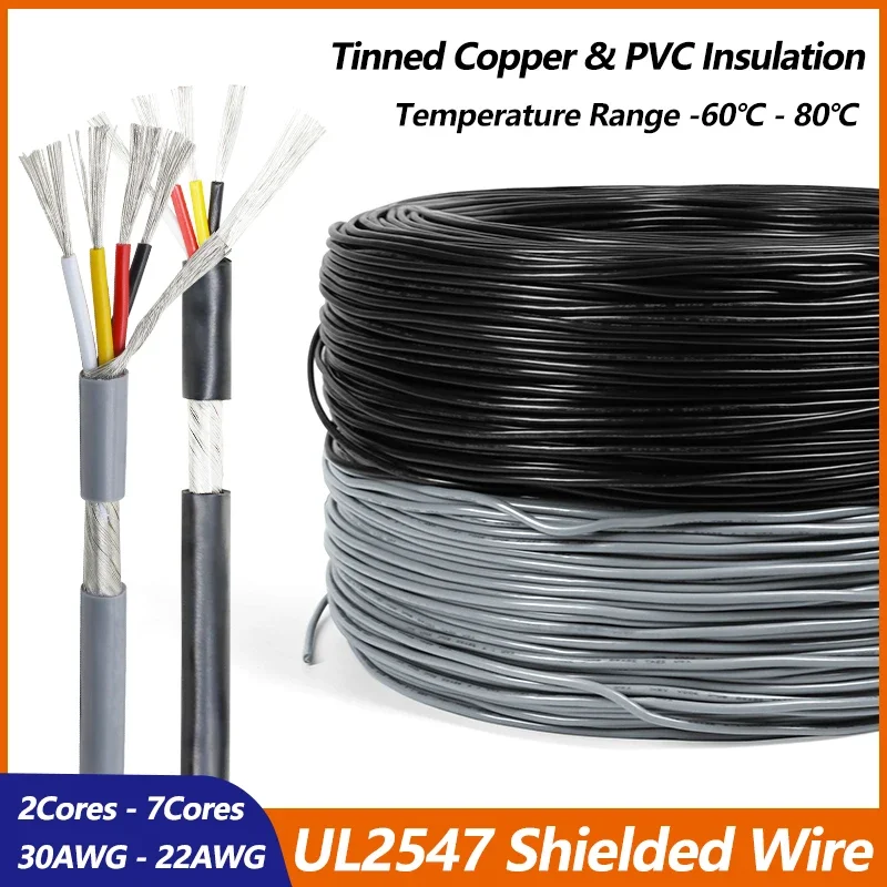 

1m - 10m UL2547 PVC Shielded Wire 30 28 26 24 22 AWG Channel Audio Line 2 3 4 5 6 7 Cores Speaker Amplifier Signal Copper Cable