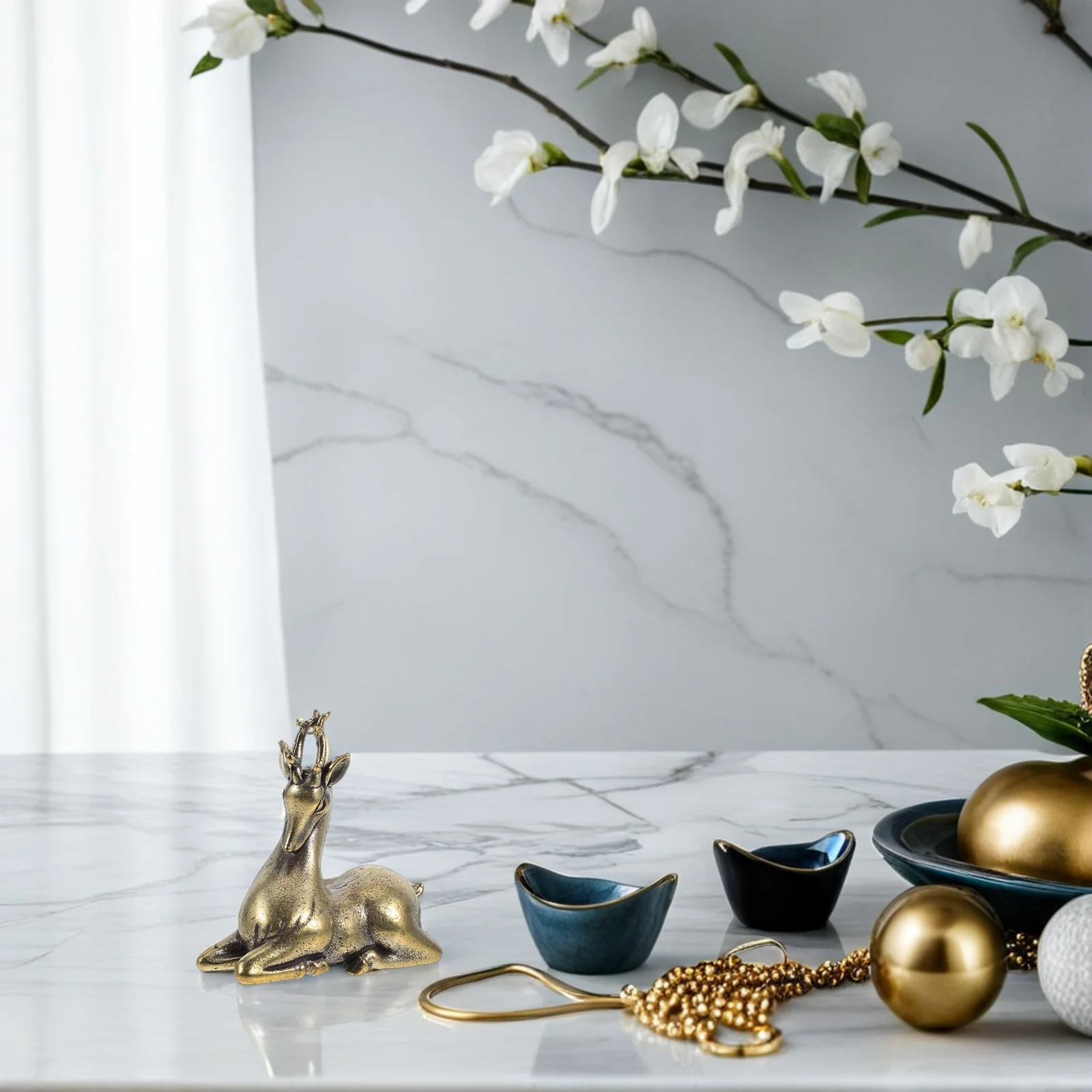 

Brass Deer Vintage Sitting Elk Statue For Desktop Bookshelf Living Room Decor Animal Shelf Ornament Tea Pet Home