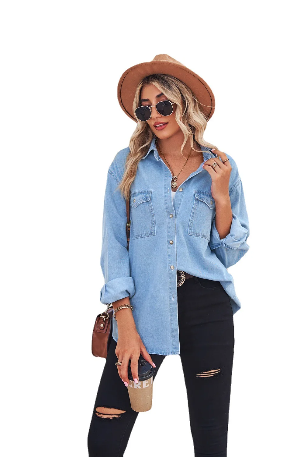 2023 Autumn New Women's Long Sleeve Denim Shirt Fashion Slim Fit Versatile Thin Jeans Coat Casual Ladies Clothing S-XL