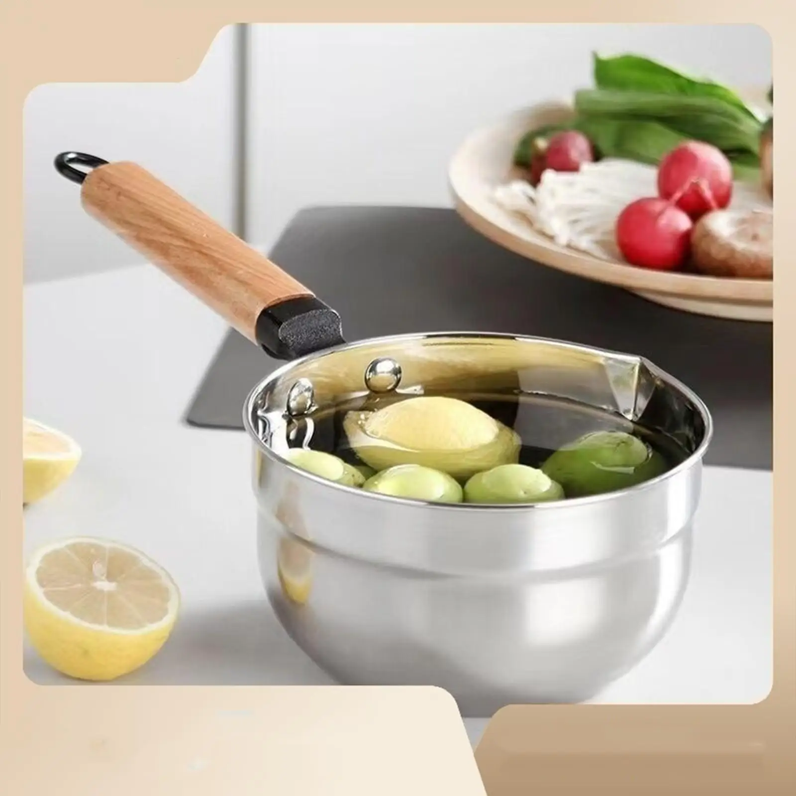 Wooden Handle Stainless Steel Soup Ladle Kitchen Water Dipper for Bathroom Hair Washing Rinse Cup Long Handle Measuring Spoon