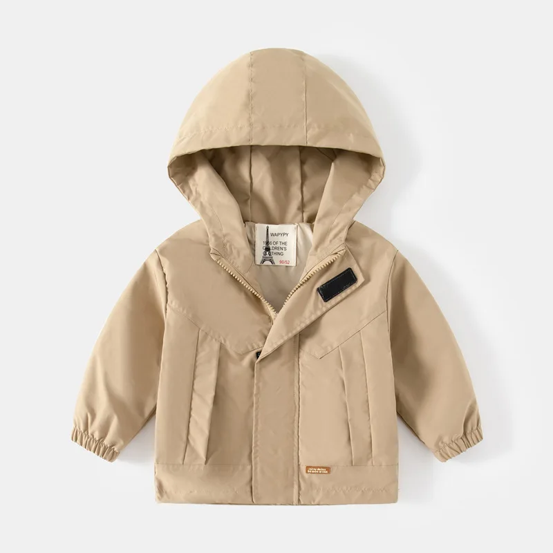 New 2026 Kids Fashion Hooded Windbreaker Jacket Coat Boys Spring Autumn Long Sleeve Zipper Casual Jackets Children's Outerwear