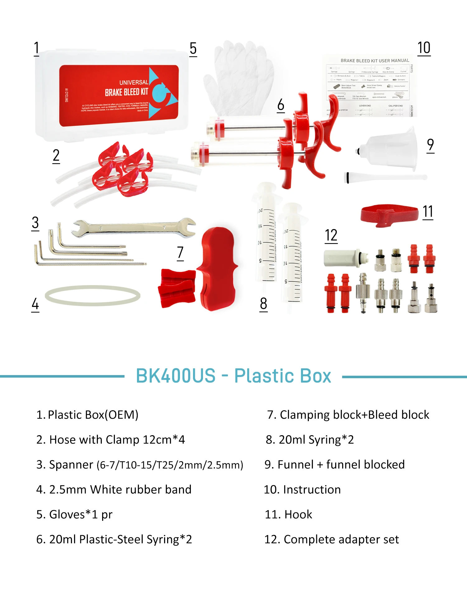 Universal Bike Bleed Kit with Funnel for Hydraulic Disc Brakes Compatible Tool for Shimano Magura Avid SRAM Hayes Nutt Zoom