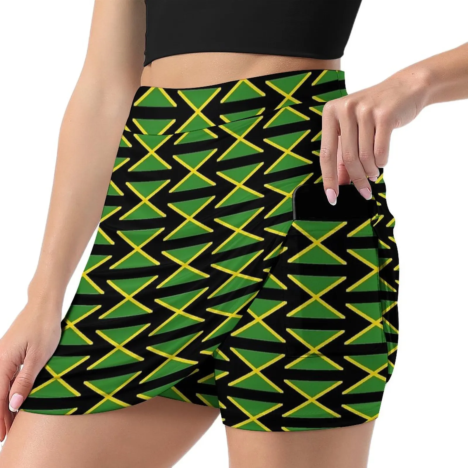 Jamaican Flag Skirt Summer Black Green Yellow Aesthetic Casual A-line Skirts Elegant Mini Skirt Woman Oversize Skort Clothes